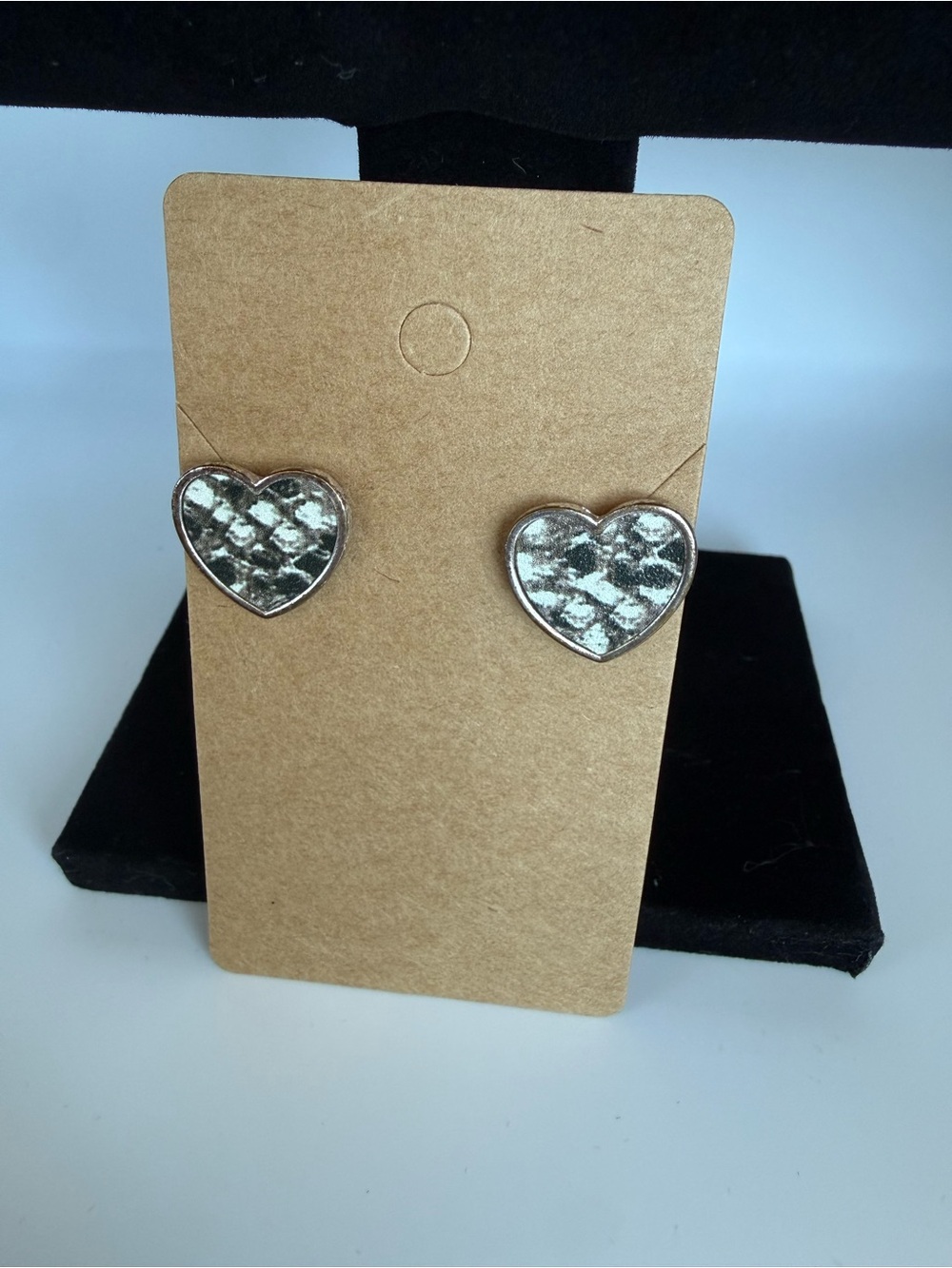 Park Lane Silver Heart Stud Earrings with Textured Inlay